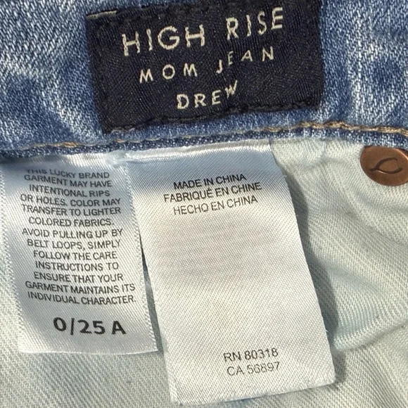 Lucky Brand Drew High Rise Mom Jeans Distressed Light Wash Sz0 - Picture 5 of 9
